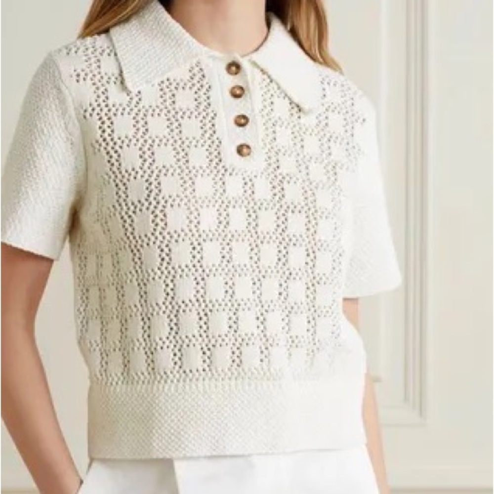 Zimmermann Lyre Open Knit 100% Cotton Polo Shirt - Picture 7 of 8